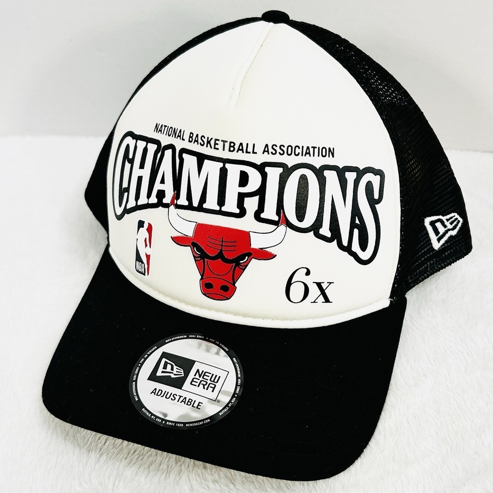 Chicago Bulls New Era 6x NBA Champions A-Frame Trucker Hat Cap Adjustable Snap